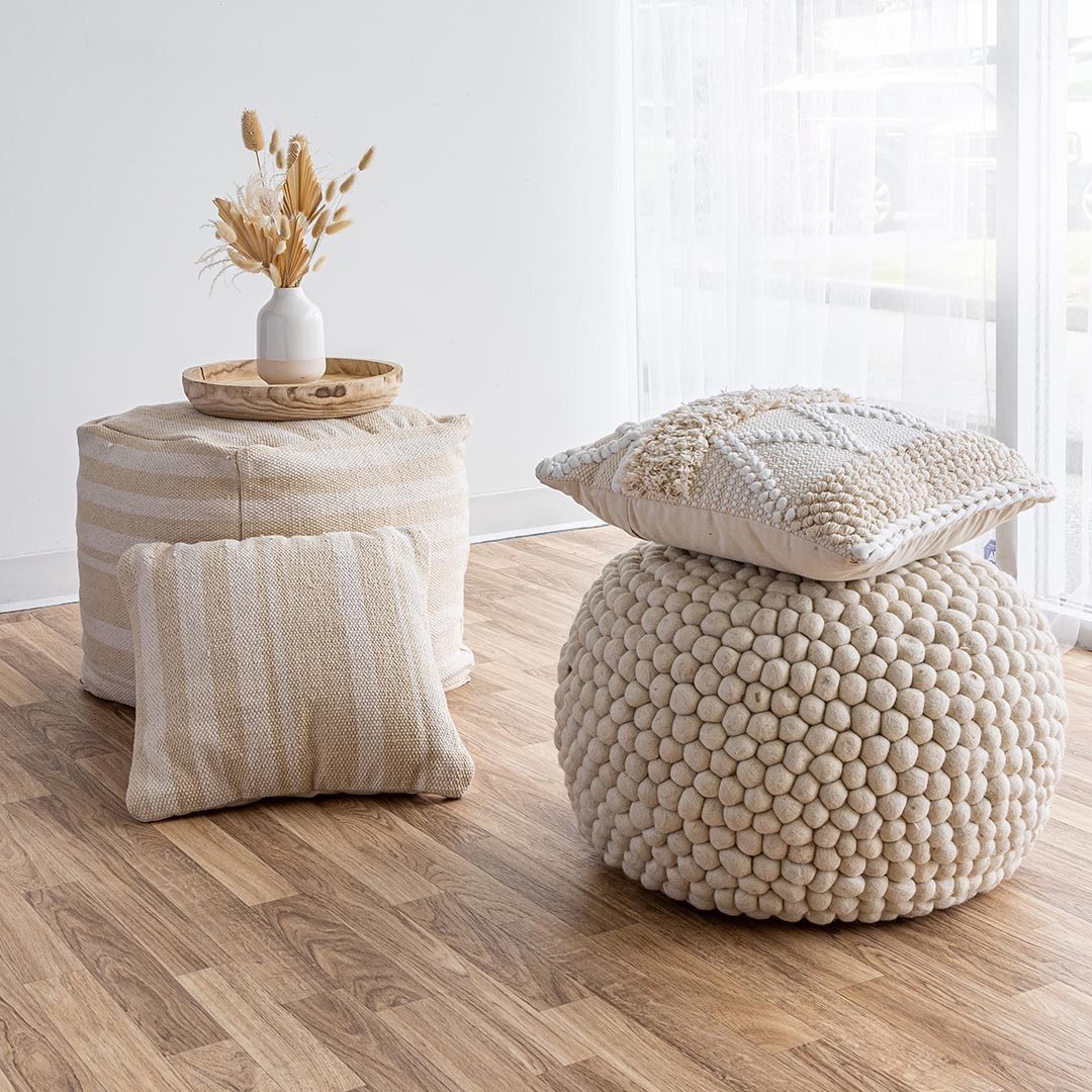 Bohemian Pebble Pouf - versatile pouf for extra seating or as a footrest | Image 5 | InSTYLE Home & Rugs