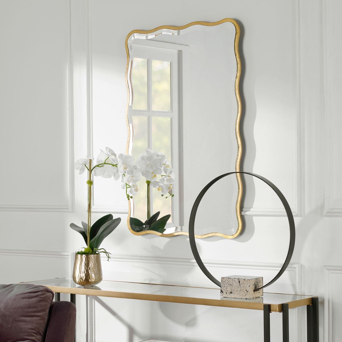 Aneta Mirror, Gold - perfect for enhancing light and creating a sense of space | Image 5 | InSTYLE Home & Rugs