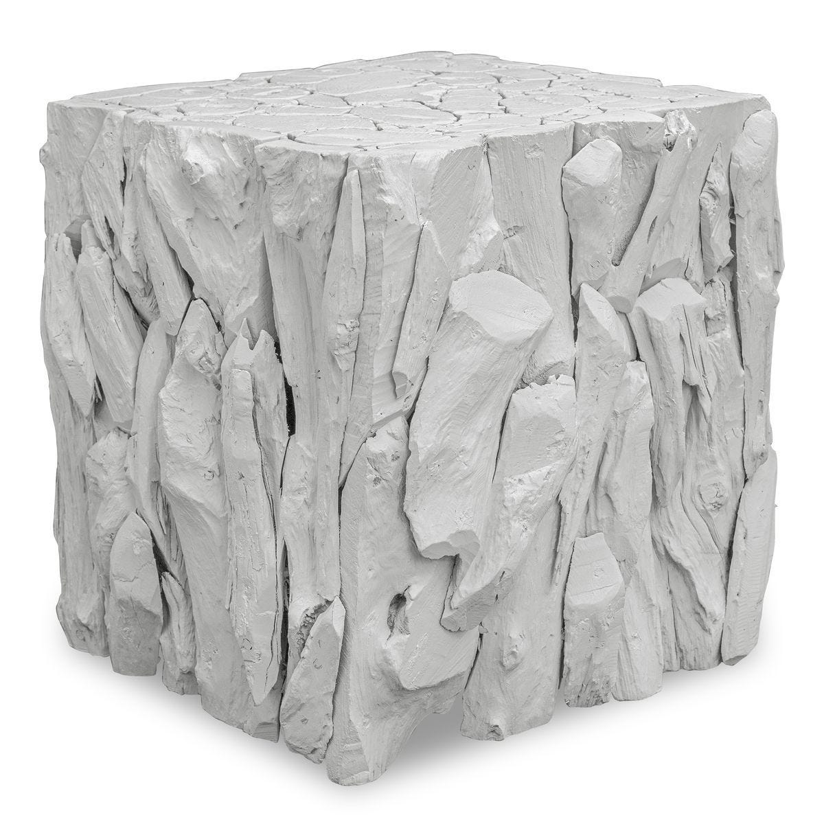 Teak Root Bunching Cube, White - contemporary end table for sofas | Image 1 | InSTYLE Home &amp; Rugs