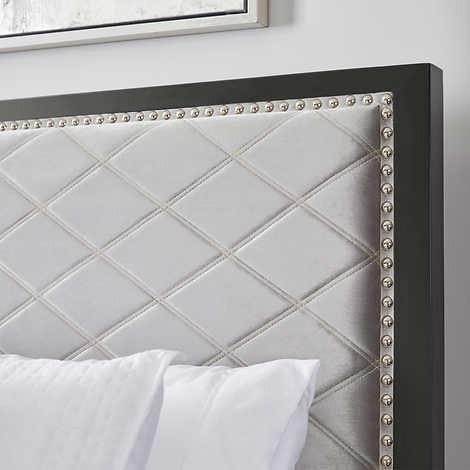 Diamond Grey Velvet Upholstered Bed - luxurious beds for modern homes | Image 4 | InSTYLE Home & Rugs