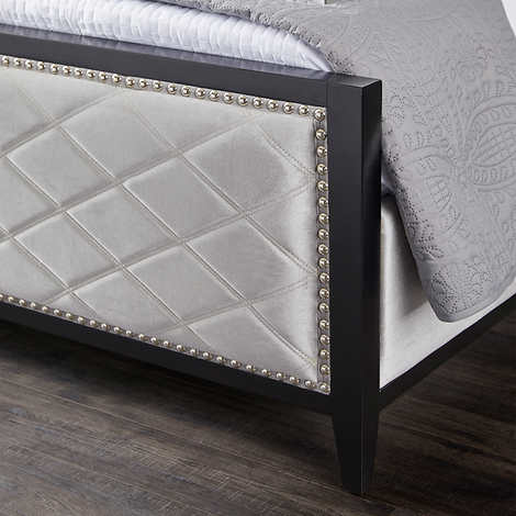 Diamond Grey Velvet Upholstered Bed - luxurious beds for modern homes | Image 3 | InSTYLE Home & Rugs