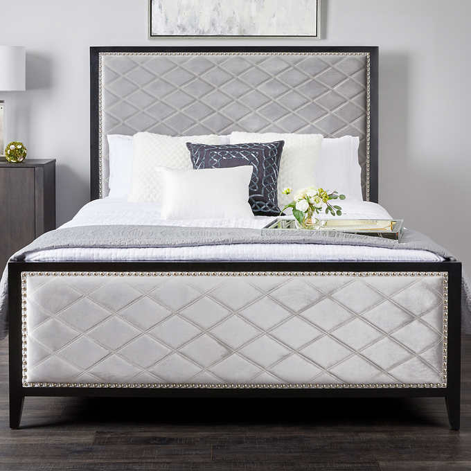 Diamond Grey Velvet Upholstered Bed - luxurious beds for modern homes | Image 2 | InSTYLE Home & Rugs